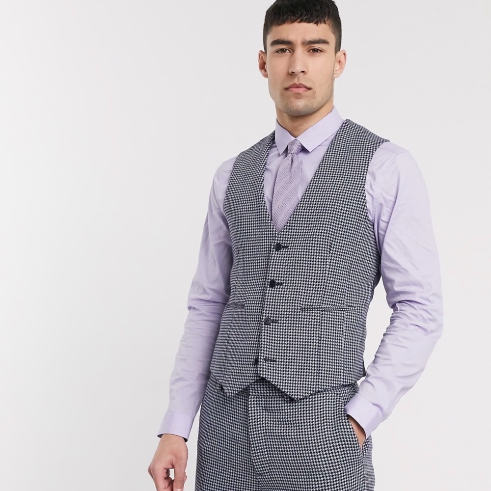 ASOS DESIGN Skinny Suit Vest Wool Blend Microcheck